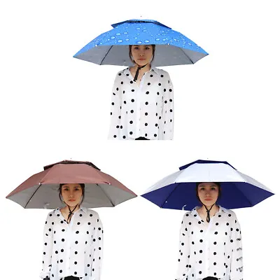 Foldable Head Double Layer Umbrella Hat Outdoor Sun Shade Headwear Fishing Cap • $15.29