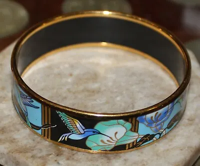 Michaela Frey Team Blue Hummingbird Floral Gold Plated  Bangle Bracelet  • $355.50