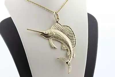 $739.99 • Buy 14K Yellow Gold Marlin Sailfish Billfish Charm Pendant 