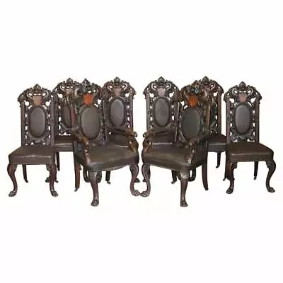 Winston Churchill Linked Harry Warren House Eight Antique Dining Carver Chairs • $24663