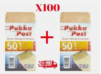 100 Brown Money Envelopes 100x62mm 80GSM SELF SEAL For DINNER MONEY/WAGE COINS • £7.20