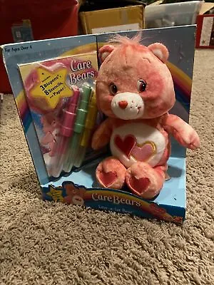 Care Bear Pink LOVE-A-LOT Bear Approx 9  Plush Hearts W BloPens Stencils H • $30.77
