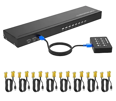 VGA KVM 8 Port USB VGA Rackmount KVM + 8 KVM Cables + 4 USB Hubs + Wired Deskto • $113.99