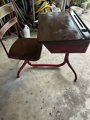 Vintage Antique Children's Wooden / Metal School Desk Adjustable  • $200