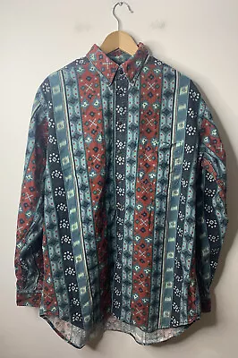 Woolrich Vintage Nordic Navajo Aztec South Western Long Wool Shirt Top Large • £49