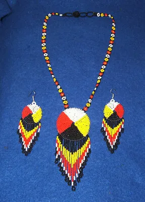 Medicine Wheel Beaded Necklace & Earring Set Handmade Native Regalia #SB6 • $29.95