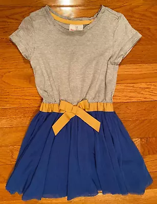 Girls HANNA ANDERSSON T-shirt Jersey Tulle Ribbon Dress 100 4 5 Navy Blue Gray • $14.50