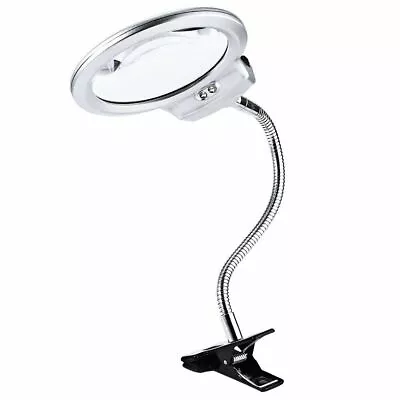 Lighted Magnifier Desk LED Lamp 2.5x 5x Large Lens Magnifying Glass With Clamp • £13.99