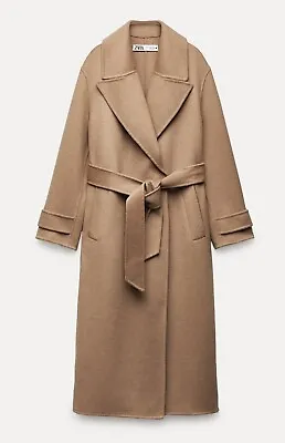 Rrp $299 Zara Double Faced Blend Coat Zw Collection Dark Camel Size Ml Nwt • $175