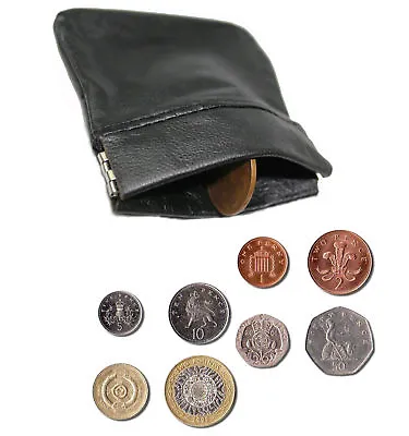 Unisex Mens Ladies Soft Black Leather Coin Pouch Purse Snap Wallet - Uk Stock • £2.45