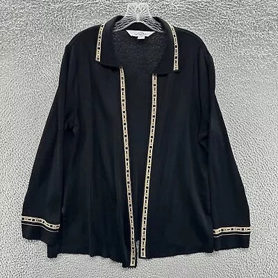 Ming Wang Cardigan Women L Black Gold Long Sleeve Knit Career Sweater Jacket • $29.99