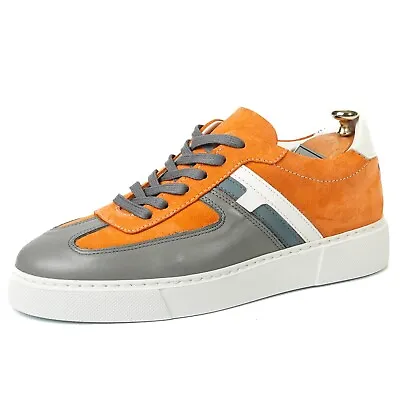 Revenna Model - Genuine Leather Men's White With Orange Daily Sneakers • $104.99