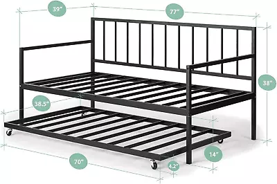 Eden Metal Daybed With Trundle / Mattress Foundation With Steel Slat Support / E • $269.99