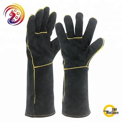 $11.99 • Buy 15 Inch Welding Gloves Heat Resistant Lined Leather Stick MIG TIG BBQ One Size 