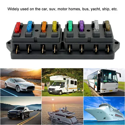 8 Way Fuse Box Holder Fuse Block With 8 Standard Fuses For Car Truck Boat O9Q6 • $20.41