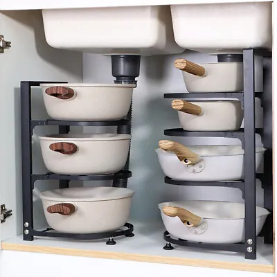 Kitchen Lid Pan Stand Saucepan Pot Rack Cupboard Storage Organiser Shelf Holder • £8.95