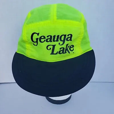 Vintage Geauga Lake Amusement Park Aurora Ohio Neon Green Nylon Cyclist Cap Hat • $29.54