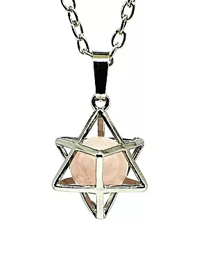Merkaba Pendant Necklace Rose Quartz Gemstone Ball Chariot Sacred Geometry • £6.95