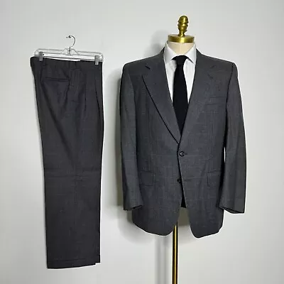 Vtg Burberry Suit Mens Gray Check Wool 42R 34W • $129.99