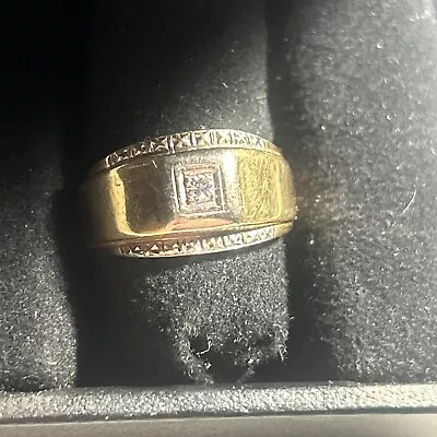 Vintage Mens 14k Solid Gold  Tiny Diamond Ring Size 9.5 4.6g • $290