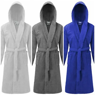 Unisex Egyptian Cotton Hooded Bath Robe Dressing Gown House Coat Terry Towelling • £17.49