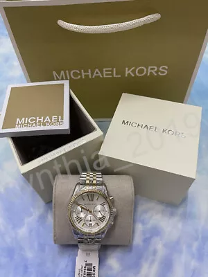 Michael Kors MK5955 Lexington 38mm Silver Chronograph Two Tone Women's Watch • $105