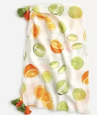 NWT J Crew X Edie Parker Fruit Orange Lime Wrap Scarf Tassels Sheer Sarong AP357 • $99.95