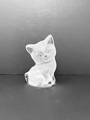 Viking Glass Cat B Figurine Paperweight Bookend Clear Satin Finish Vintage USA • $21.95