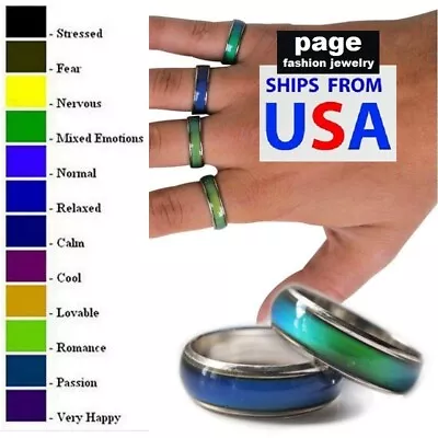 US Seller- 1pc Color Change Mood Ring Emotion Feeling Size 6.5 - 10 With E-Chart • $4.49