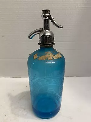 Vintage Blue Czech Siphon Seltzer Bottle Geller & Sokoloff Brooklyn New York • $44.95