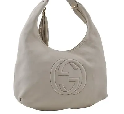Authentic GUCCI Vintage SOHO Tassel Shoulder Tote Bag Leather 282304 White 4791I • $127.50