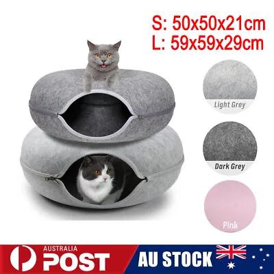 Cat Tunnel Bed Felt Pet Puppy Nest Cave House Round Donut Washable Detachable • $32.99
