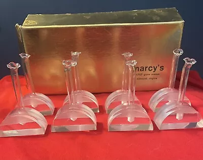 8 Vintage MCM Clear Lucite Acrylic Place Card Holders With Bud Stem • $15