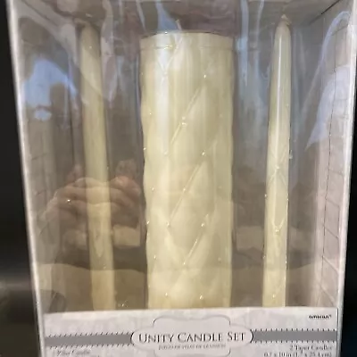 New White Unity Candle Set Wedding Ceremony Two Become One Vow Renewal Pearls • £19.29