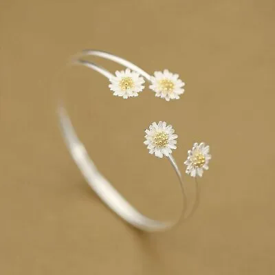 £4.67 • Buy Silver Cute Daisy Flower Cuff Bracelet Women Adjustable Bangle Jewelry Gifts