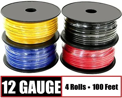 $35.49 • Buy 12 Gauge Remote Wire Primary Cable Power 12v - 4 Rolls - 100 Feet Each Spool CCA