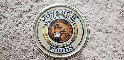 Rare Vintage C1920s Monarch Foods LION Tin Lid & Hazel Atlas Glass Food Jar • $59