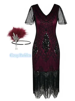 $35 • Buy Deluxe Ladies 1920s Roaring 20s Flapper Gatsby Costume Sequins Black Burgundy