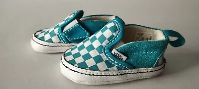 Vans Off The Wall Slip On V Crib New Born Baby Shoes Checker Blue • £22.50