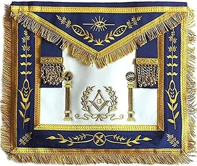 Navy Blue Apron Master Mason Square G & Pillars Freemasons Gold Fringe • $54