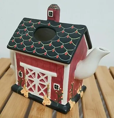 Rare Vintage Sakura Warren Kimble Red Barn Kitschy Farmhouse Hand Painted Teapot • $27.98