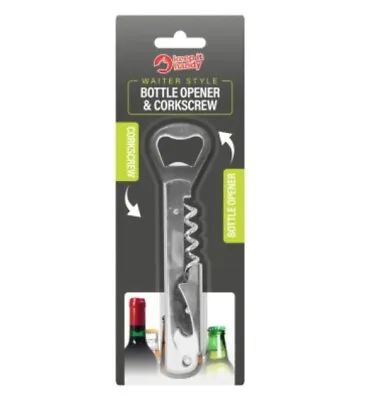 Professional Cork Screw Wine Bottle Opener Stainless Steel Metal Waiters Friends • £2.49