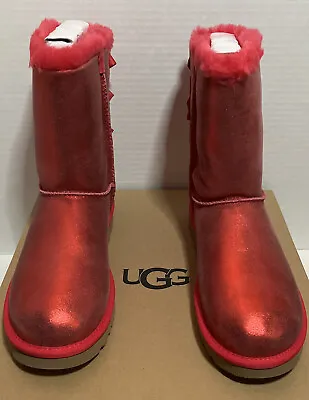 NEW Ugg Bailey Bow Boots Metallic Red/Hot Pink Fur Sz 8! Free Shipping • $165