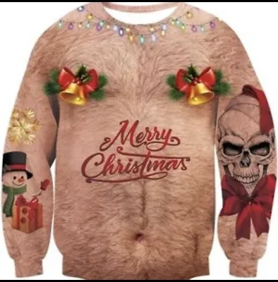 Ugly Christmas Sweater Man With Tattoos And Presents/ Snowman Size Xxl. New! • $10