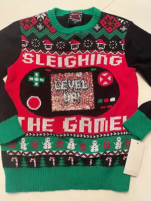 $15.99 • Buy NWT Well Worn Sz XS Christmas Ugly Holiday Sweater Changing Sequins Sleigh Game