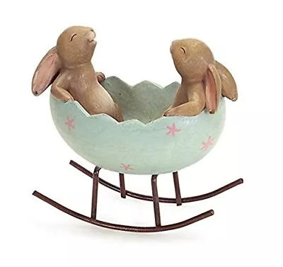 Laughing Bunny Rabbits Rocking In An Easter Egg Cradle Spring Easter Decoration • $32.98