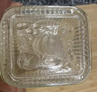 Vintage Federal Clear Ribbed Glass Square Refrigerator Dish With Fruit Lid 6x4 • $10.99