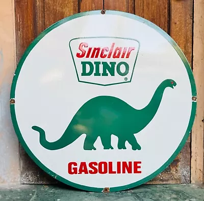 Vintage Porcelain Sinclair Dino Gasoline 30 Inches Round Advertising Enamel Sign • $110.55