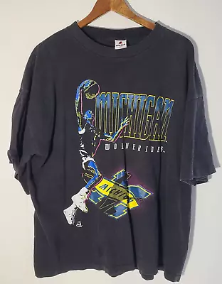 Vtg Michigan Wolverines Basketball Riddell Mens Black 2XL T-Shirt Single Stitch • $35