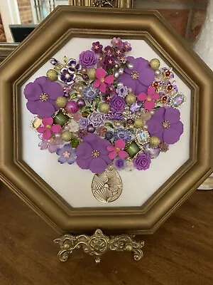 Vintage Jewelry Art Floral Collage Framed • $50